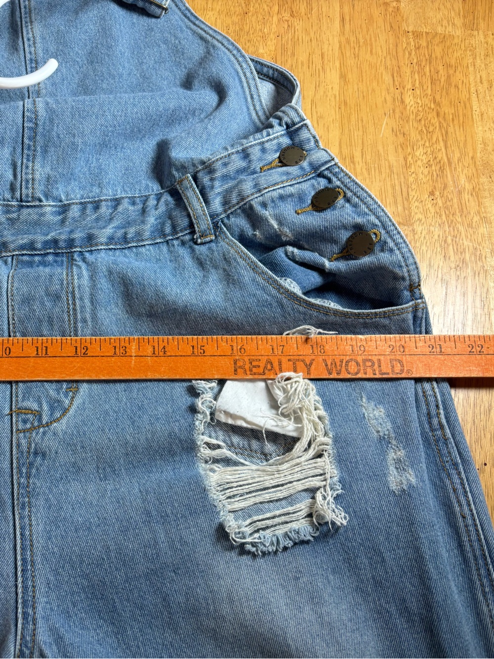 Mod Ref Blue Denim Distressed Overalls Bibs - Picture 15 of 15